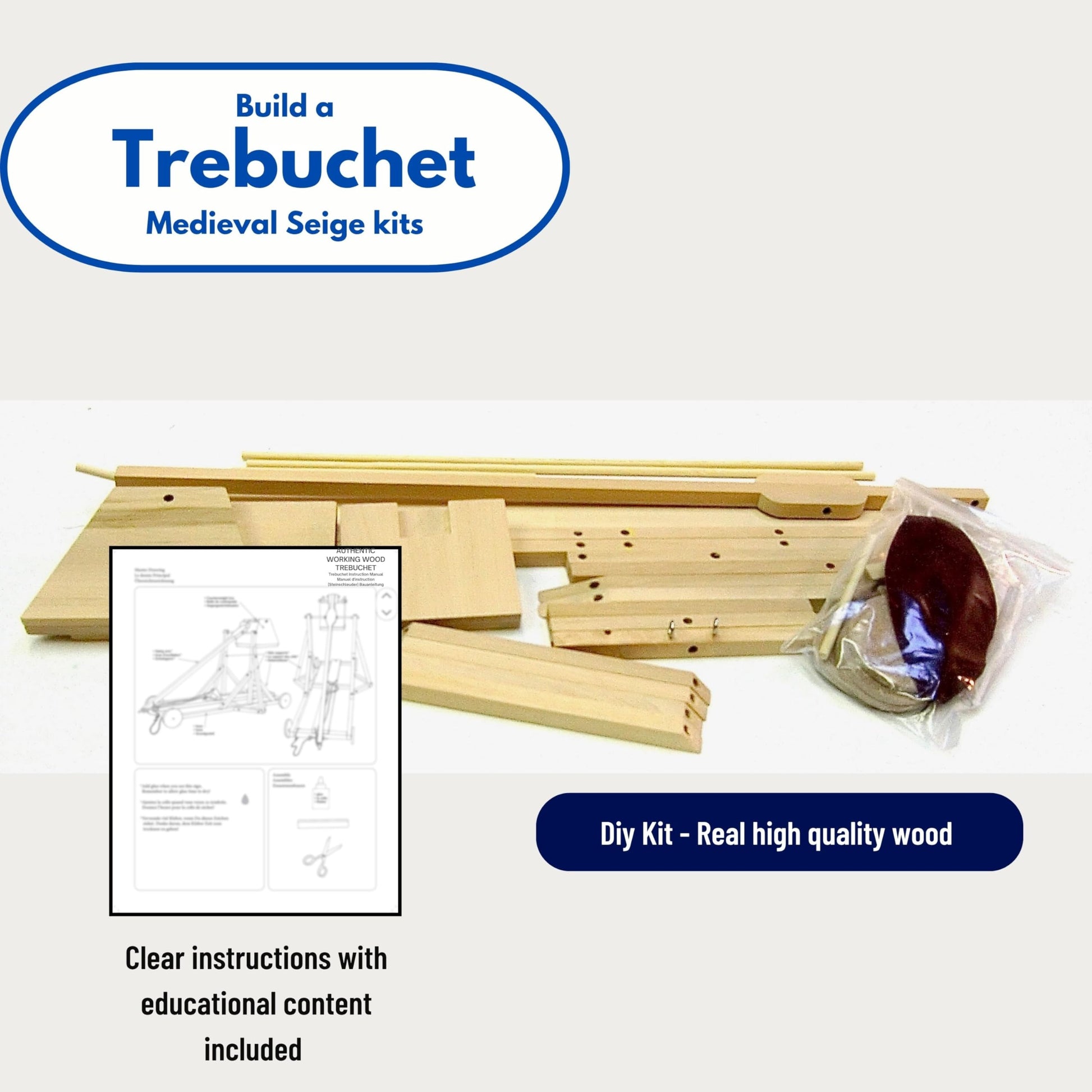 PATHFINDERS Medieval Trebuchet STEM Kit - DIY Wooden Mechanical Model | Working Counterweight Siege Engine | Engineering & Physics Project for Teens