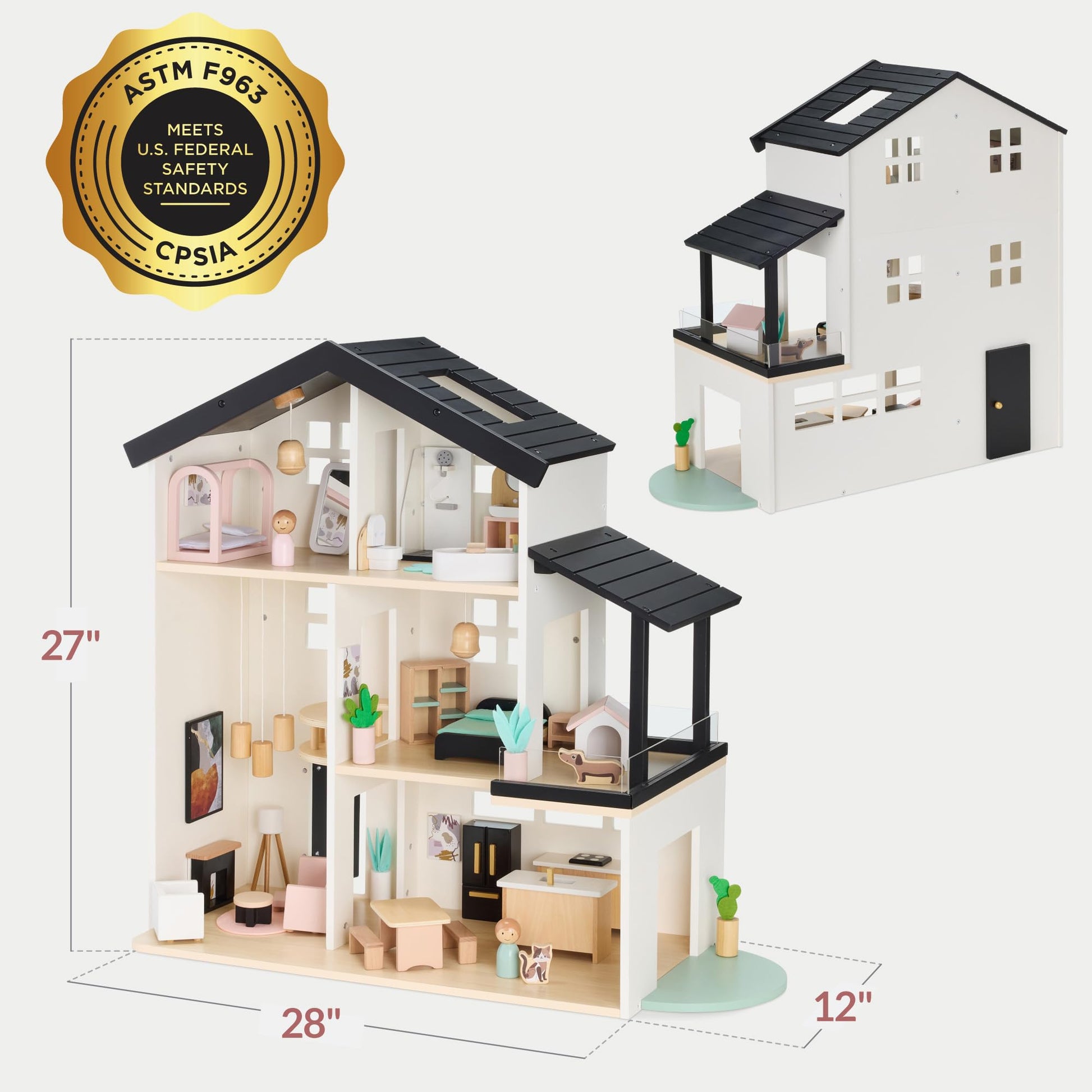 Best Choice Products Modern Wooden Dollhouse for Kids, 3-Story Doll House with 40 Furniture Accessories, Interactive Dollhouse Set with Dolls