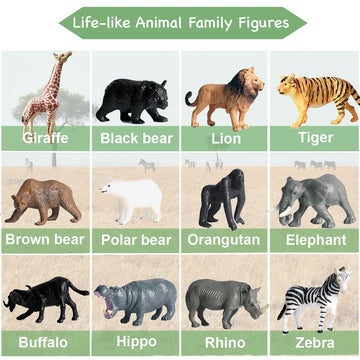 RUSON 12 Pcs Mini Safari Animals Figures Toys, Realistic Jungle Zoo Animal Figurines Cake Topper Toy Set Christmas Birthday Easter Egg Gift Party