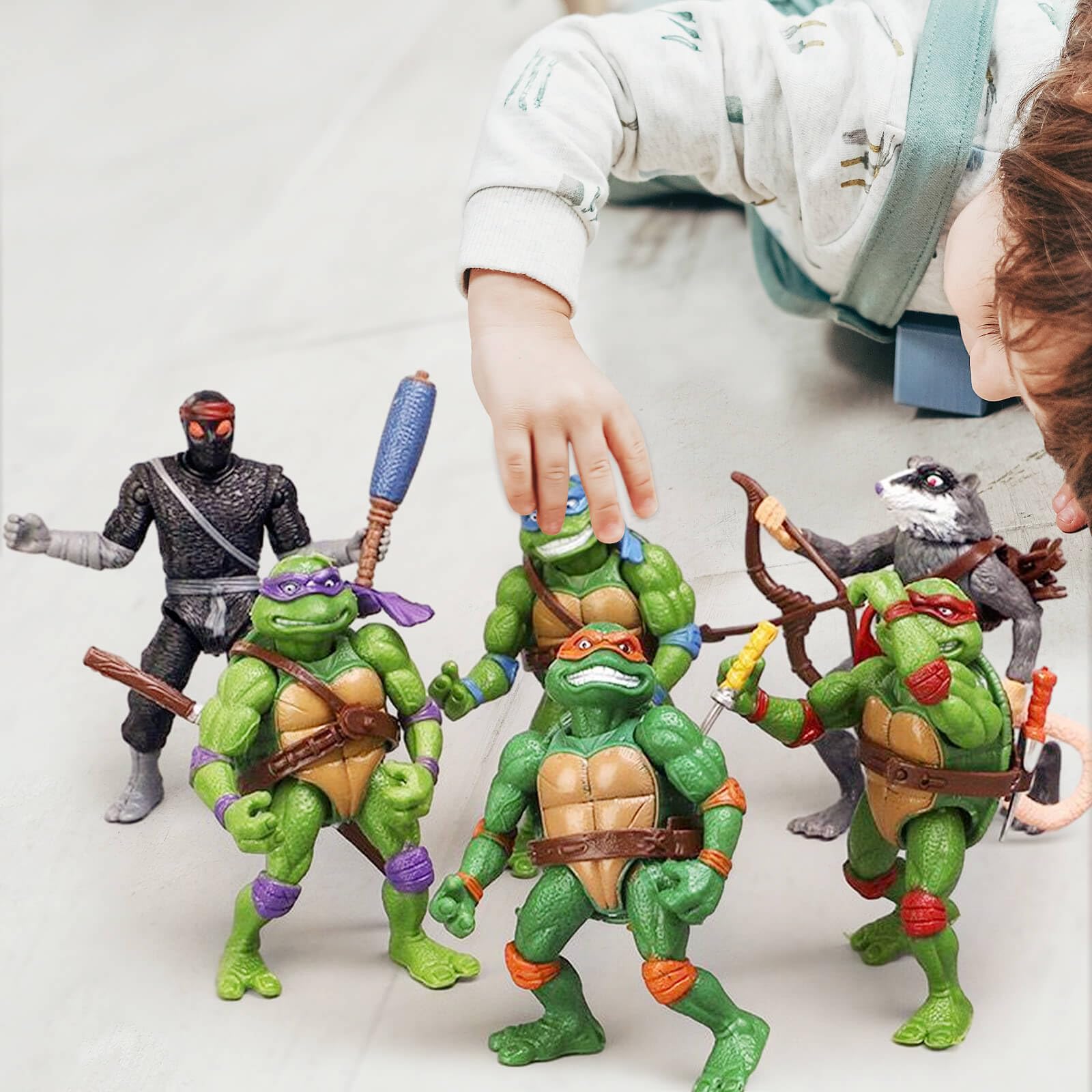 KLUKGE 6-Packs Turtles Action Figures 4.7 Inches Turtles Toys Multi-Jointed Movable Cartoon Turtle Toy Set Birthday Gifts for Friends and Fans