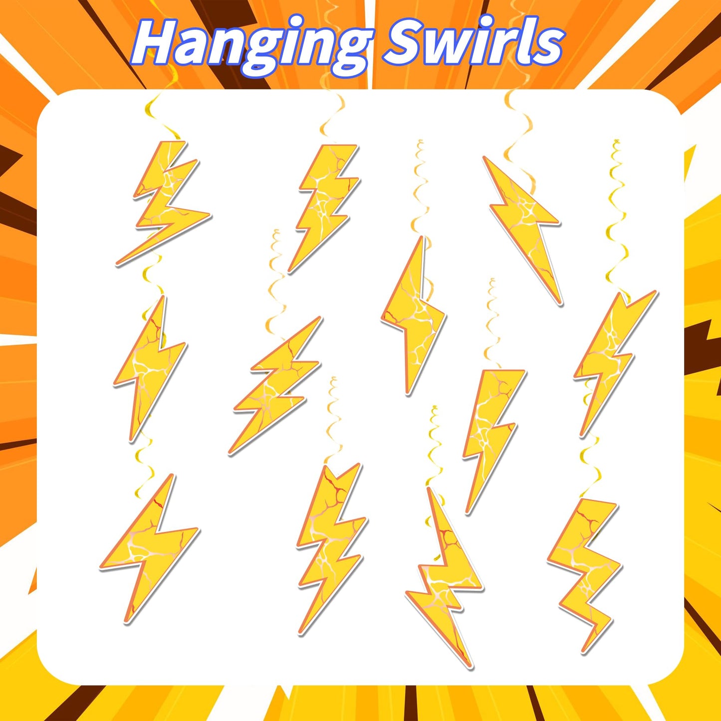 24 Pieces Lightning Hanging Swirls Flash Weather Streamers Gold Lightning Hanging Decorations Ceiling Swirls for Yellow Lightning Birthday Party