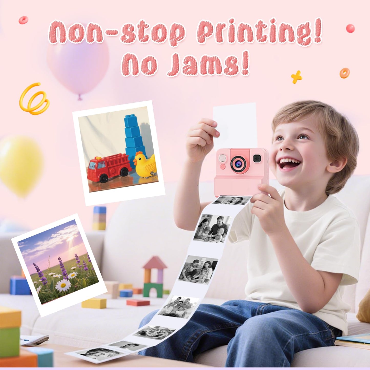 Kids Camera Instant Print with Flip Lens, 1080P HD Video Inkless Toddler Digital Camera with 32GB Card, Portable Travel Christmas Birthday Gift for