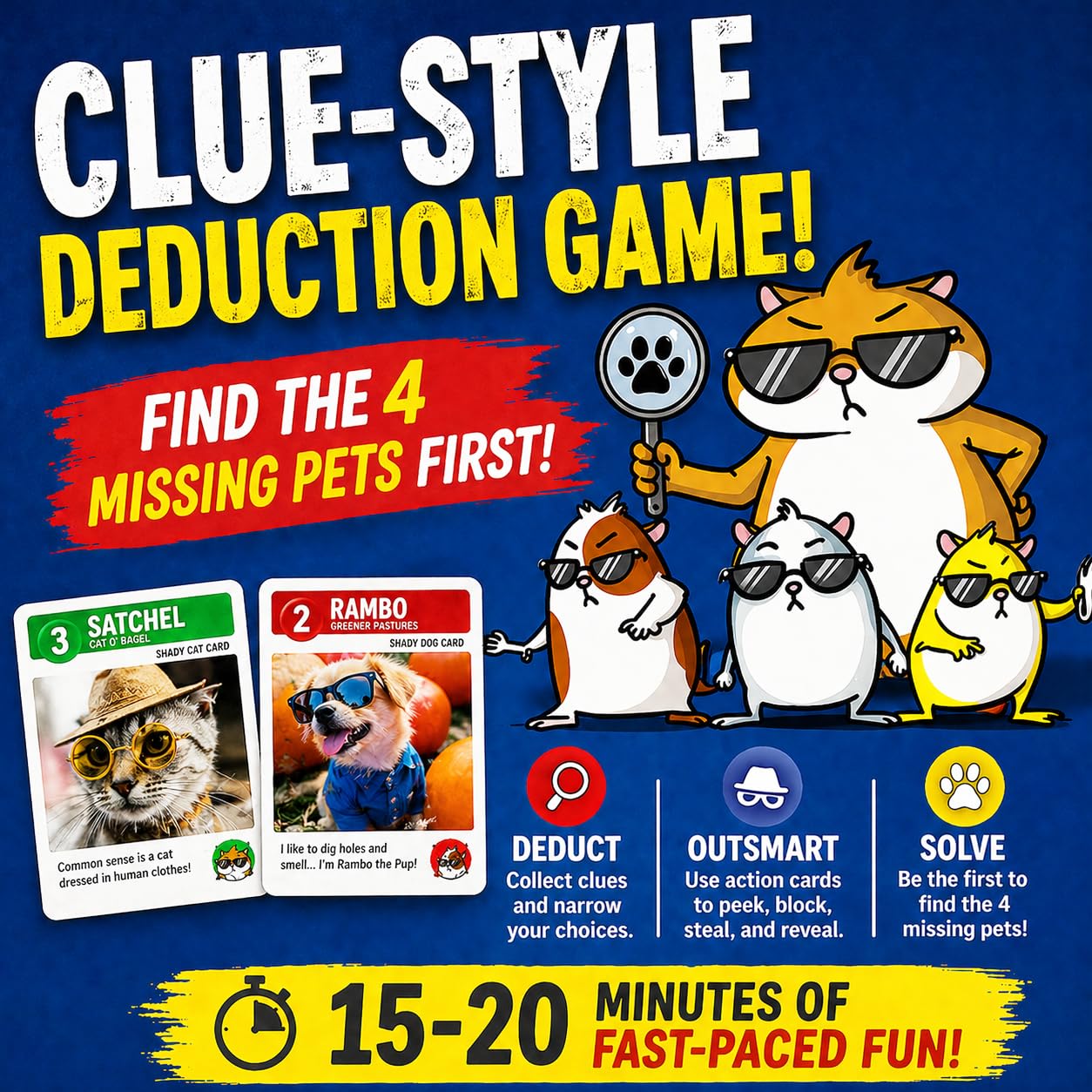 Clue-Style Mystery Game to Find the Missing Pets | Funny Deduction Party Game for Teens & Adults | Teen Game Night | 2-5 Players, 15-20 Min