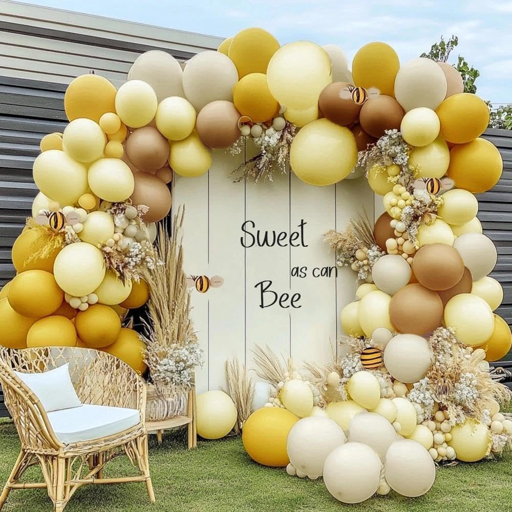 Balloon Garland Arch Kit Pastel Yellow Blush White Sand Brown Balloons Double Stuffed Mustard Yellow Bee Balloons for Neutral Baby Shower Wedding