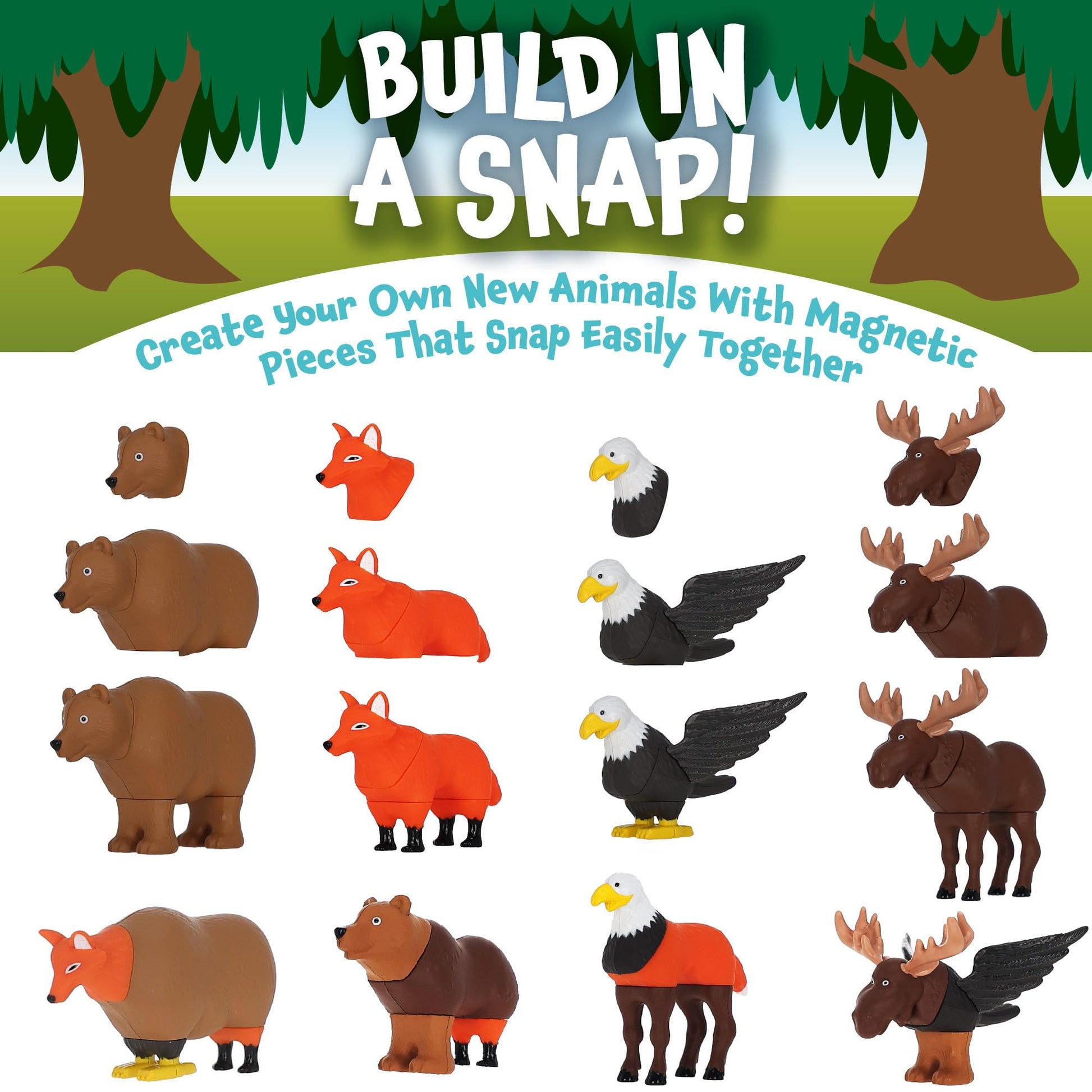 POPULAR PLAYTHINGS Magnetic Forest Animals for Toddlers 1-3, Mini Mix or Match Animal Toys, Gift for Kids, Set of 4