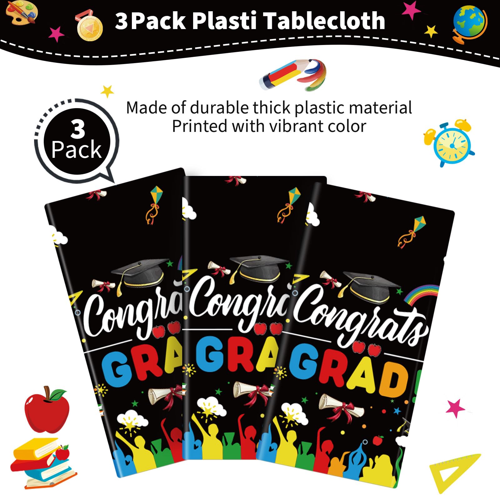 HigzYovn 3Pcs Kindergarten Graduation Tablecloth Class of 2026 Graduation Party Decorations Plastic Rectangular Disposable Tablecloth for Kindergarten