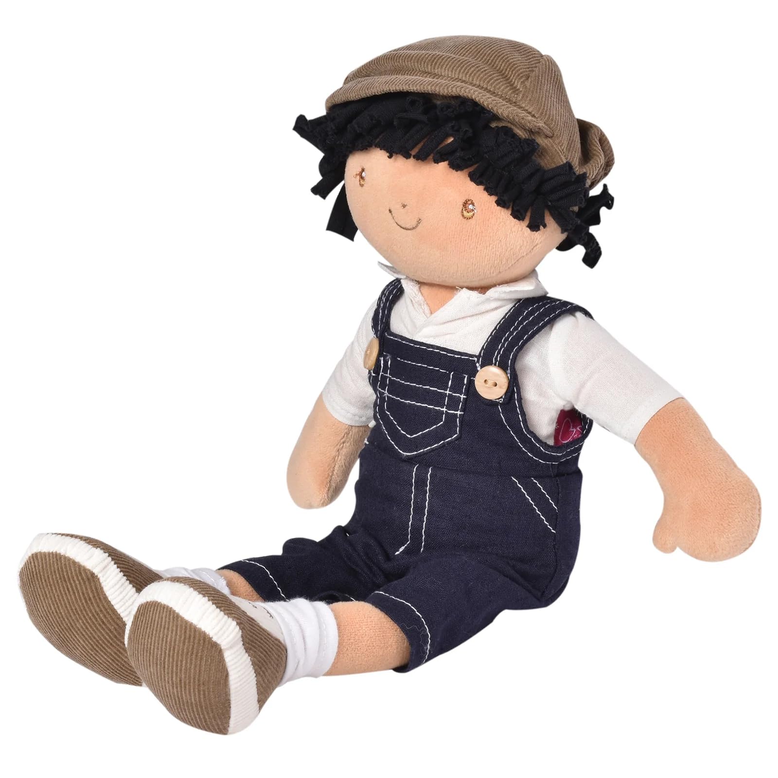 Tikiri Ethically Sri Lankan Tikiri Toys Joe Fabric Baby Doll, Boy Baby Doll in Dungaree and Cap, Ages 6 Months & Up