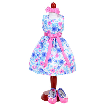 Sophia's 3 Piece Satin Floral Spring Dress, Hairpiece and Shoes for 14.5 Inch Dolls, Pink/Blue