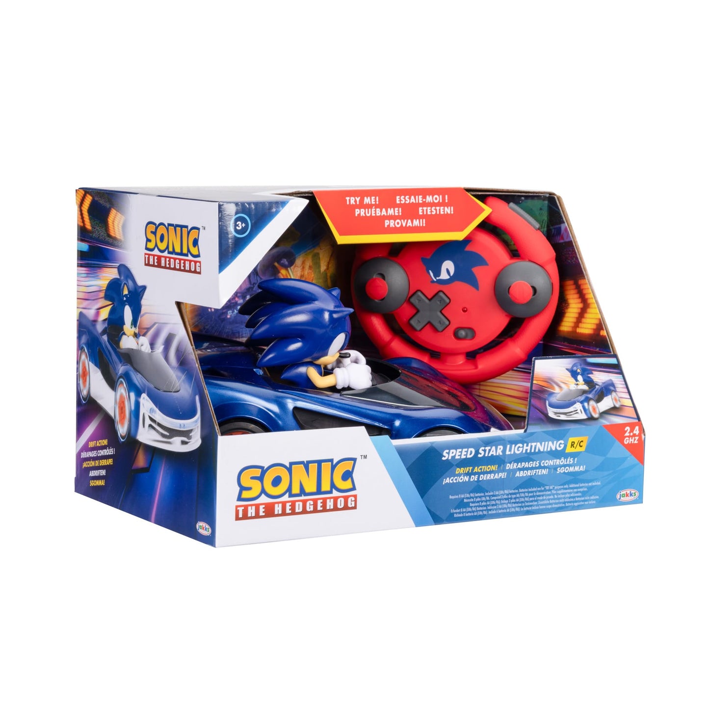 Sonic The Hedgehog - JAKKS Pacific - Sonic Drift RC Vehicle with Light Effects - Officially Licensed Video Game - Remote Controlled Interactive Toy