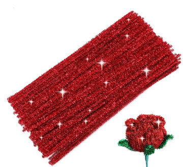 GAGANIU Glitter Red Craft Pipe Cleaners, Bright Color Chenille Stems for Crafts - 12 inch Craft Supplies for DIY Projects, Art Activities, Decorations