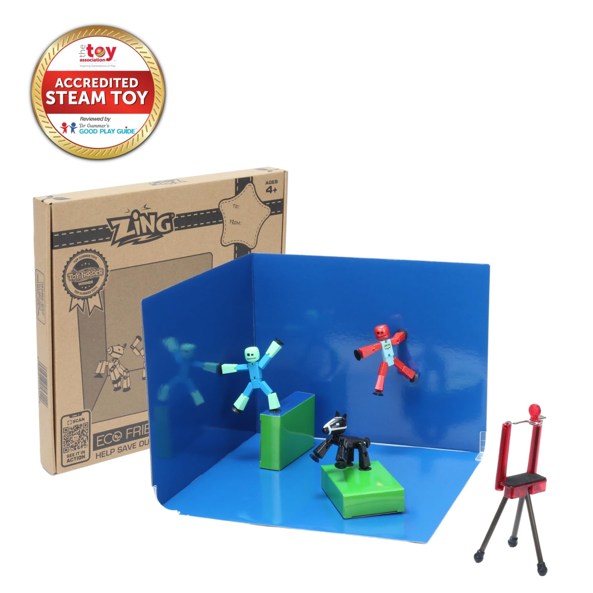 STIKBOT Zing Zanimation Studio with Horse (What the Bot) - Stop Motion Animation Playset with Poseable Figures & Green Screen for Creative Play