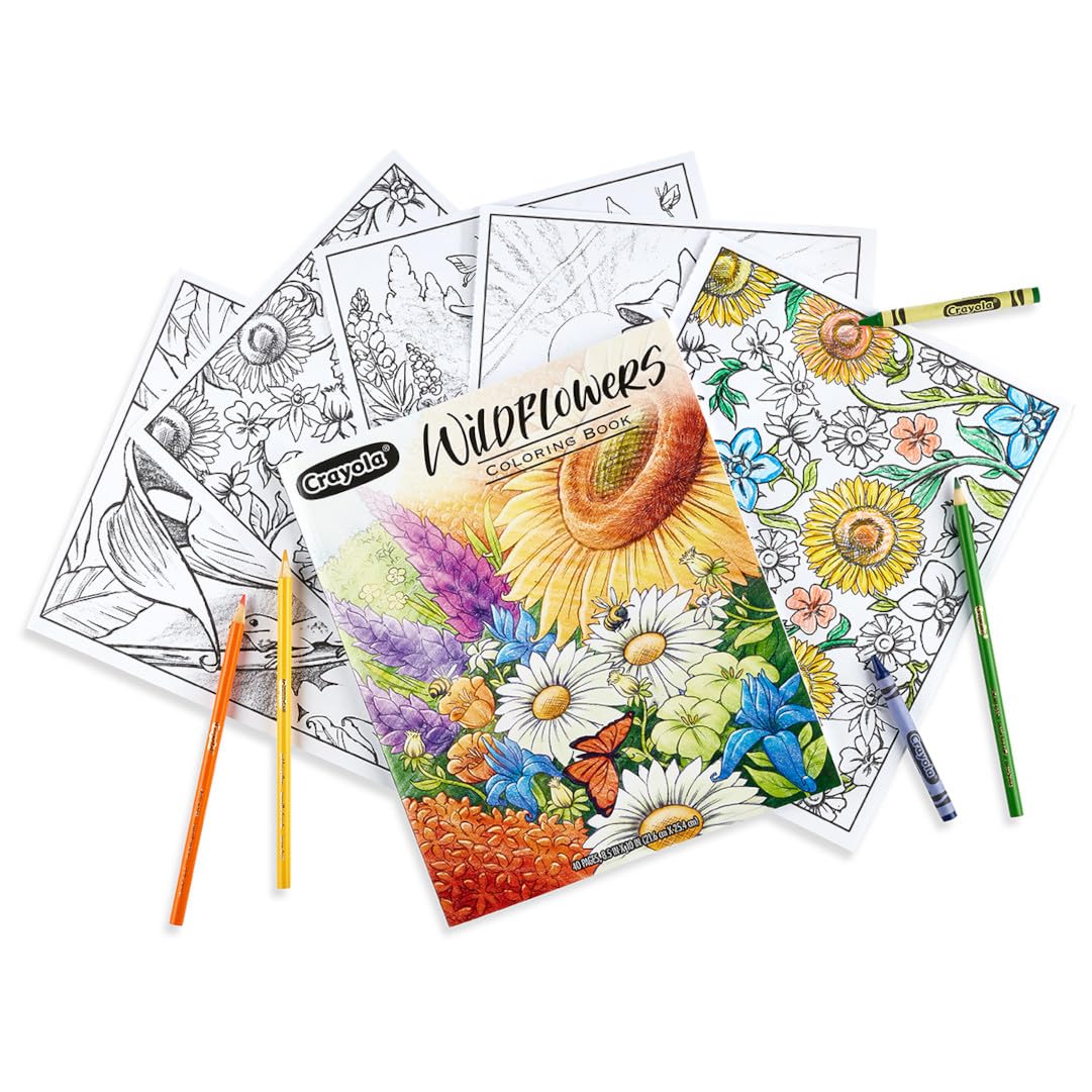 Crayola Wildflower Coloring Book (40 Pages), Premium Adult Coloring Pages, for Stress Relief and Relaxation, Gift for Adults