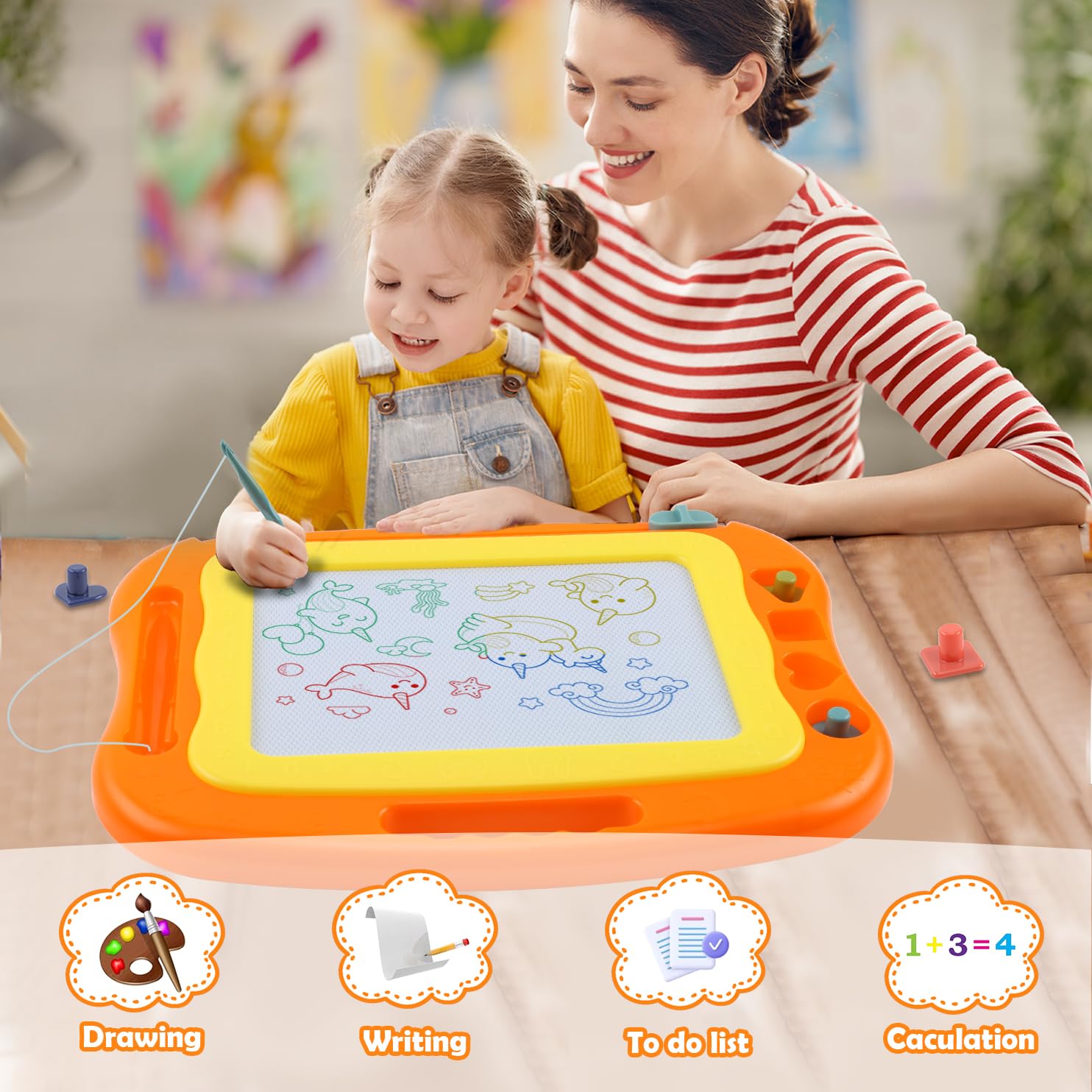 BABLOCVID Magnetic Drawing Board Toddler Toys for Girls Boys, 15 Inch Erasable Doodle Board for Kids Colorful Etch Education Sketch Doodle Pad Toddler