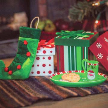 THE QUEEN'S TREASURES 18 Inch Doll Accessories, Christmas Play Set Includes 3 Gift Boxes, Stocking, Platter, Mug & Cookies for Santa. Compatible