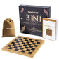 VAMSLOVE Wooden Chess Checkers Tic-Tac-Toe Game Set 11.5" x 11.5" Double-Sided 3 in 1 Board with 34 Chess Pieces - 2 Extra Queens - 24 Interlocking
