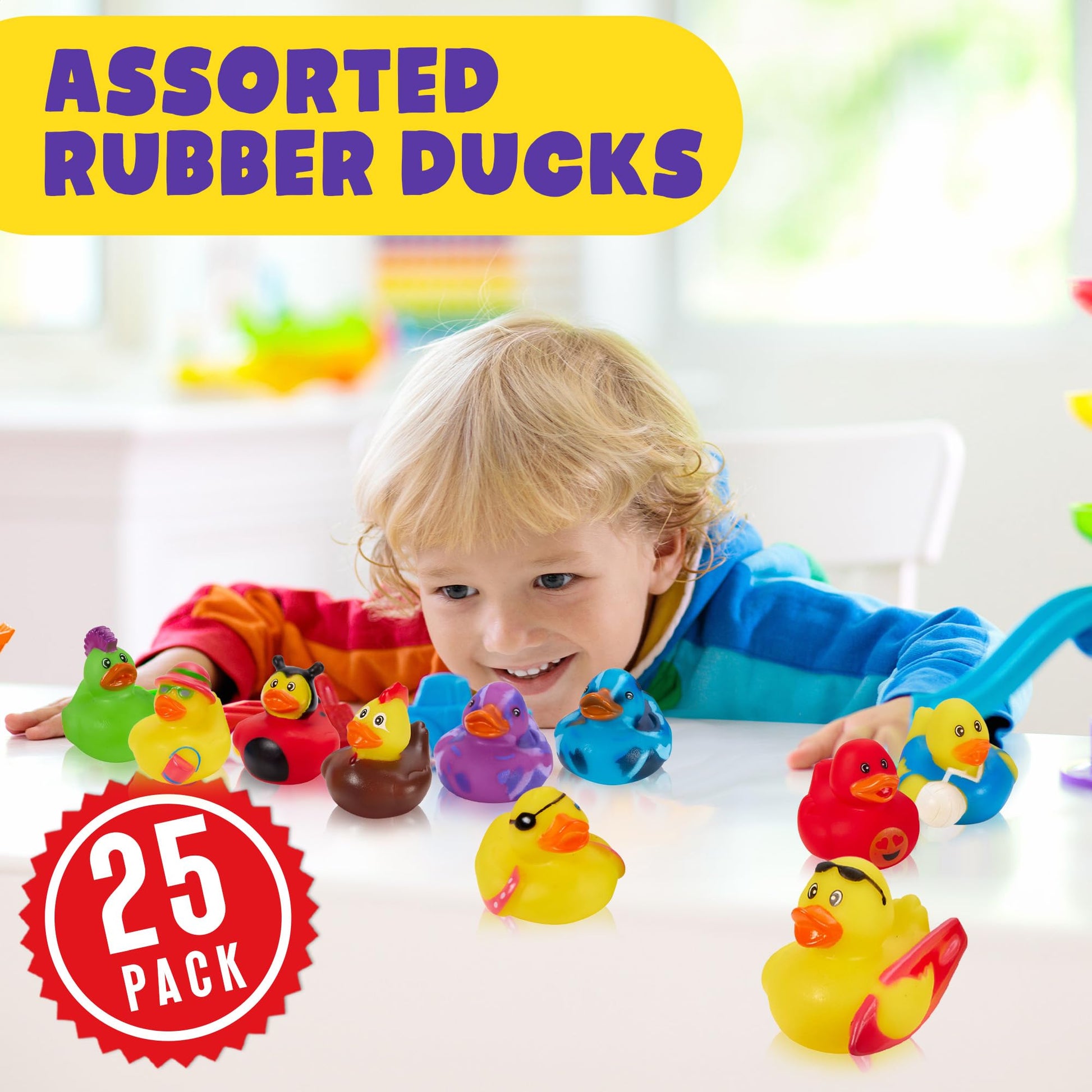 Playbees Assortment Rubber Duck Toy Duckies for Kids - 25 Pack - Sensory Play, Stress Relief, Stocking Stuffers, Bath Birthday Gifts Baby Showers