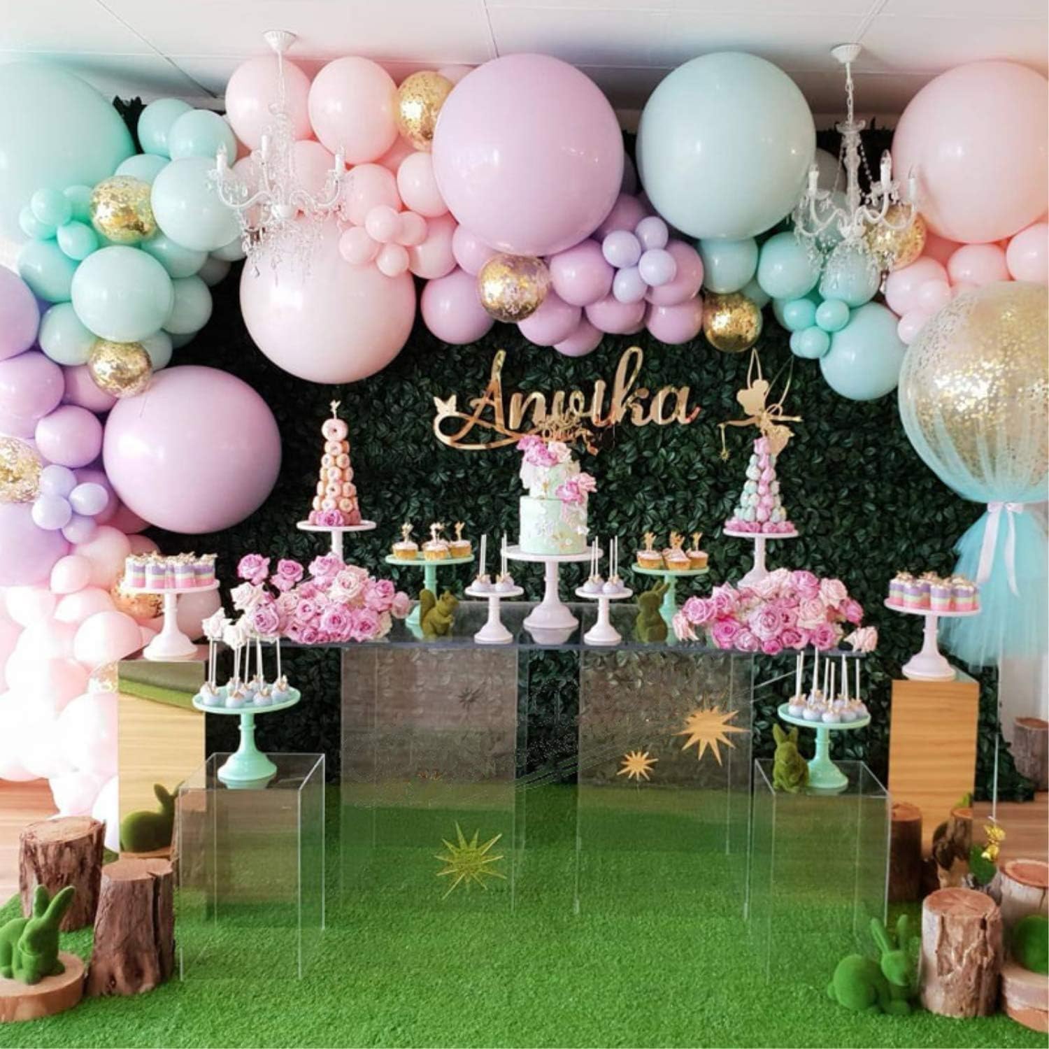 105pcs Pastel Balloons Arch Garland Kit 5" 10" 12" 18 inch Macaron Color Pastel Balloon Different Sizes and Gold Confetti Balloon Set for Easter