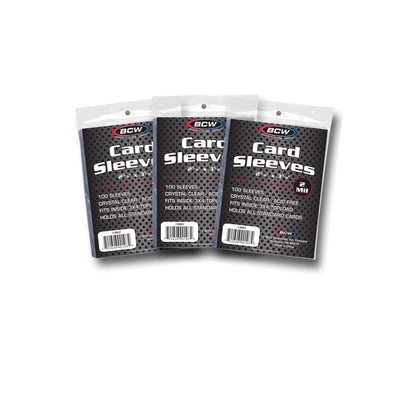 BCW Standard Card Sleeves - 2-5/8" x 3-5/8" - 3 Packs (300 Total) | Crystal Clear Acid-Free, Toploader | Trading Card Sleeves for Baseball