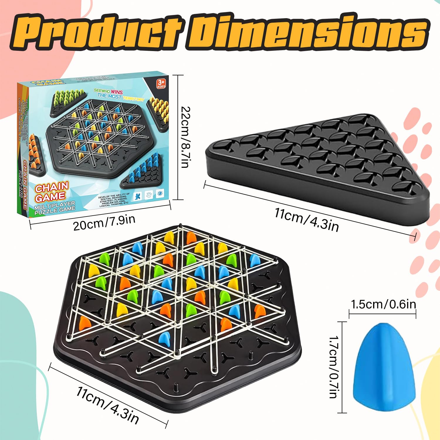 Chain Triangle Chess Game, Rubber Band Chess Board Tabletop Game, Family Puzzle Tabletop Game for Kids and Adults for 2 to 4 Players