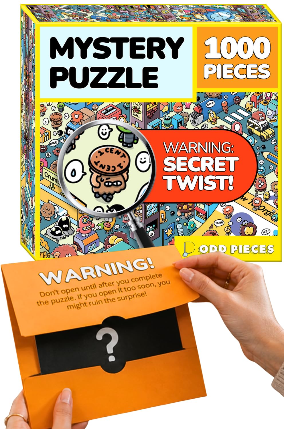 Odd Pieces Jigsaw Puzzles 1000 Pieces with Storytelling Comics, for Women, White Elephant, Mystery Puzzle for Adults & Kids - 19.7'' x 27.6''