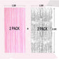 Pastel Pink and Silver Foil Fringe Curtains - 4 Pack Party Backdrop Decorations for Birthday, Bachelorette, Valentine's Day Celebrations