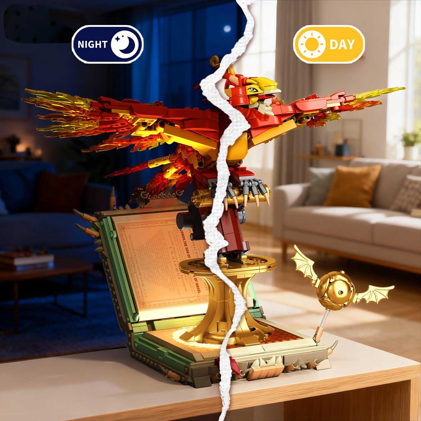 1252PCS Moc Fire Phoenix with Book Building Block Set for Adults, NO Compatible with Lego Magic Phoenix, STEM Bird Toy Collection Model Gift for Kids