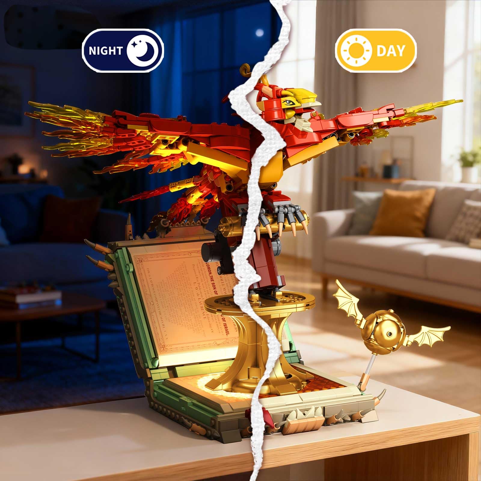 1252PCS Moc Fire Phoenix with Book Building Block Set for Adults, NO Compatible with Lego Magic Phoenix, STEM Bird Toy Collection Model Gift for Kids