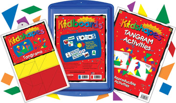 Barker Creek Learning Magnets Kit, for Children, 42 Tangram Pieces, Magnetic-Receptive Kidboard & 13 Reproducible Tangram Patterns (2325)
