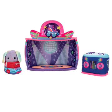 Squishville by Original Squishmallows Rock and Roller Disco Playset - Includes 2-Inch Danya The Bunny Plush, Roller Skates, DJ Booth, and Skating Rink