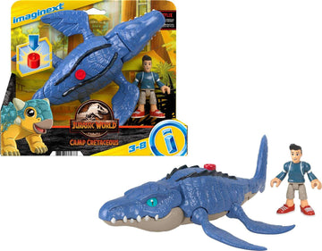 Fisher-Price Imaginext Jurassic World Dinosaur Toy Camp Cretaceous Mosasaurus & Kenji Figure Set for Pretend Play Kids Ages 3+ Years