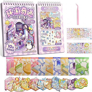 3D Sticker Scene Book, 10 Sets DIY Scene Stickers, Sticker Therapy for Adults, Isometric 3D Space DIY Sticker Book, Cute Art Stickers for Girls