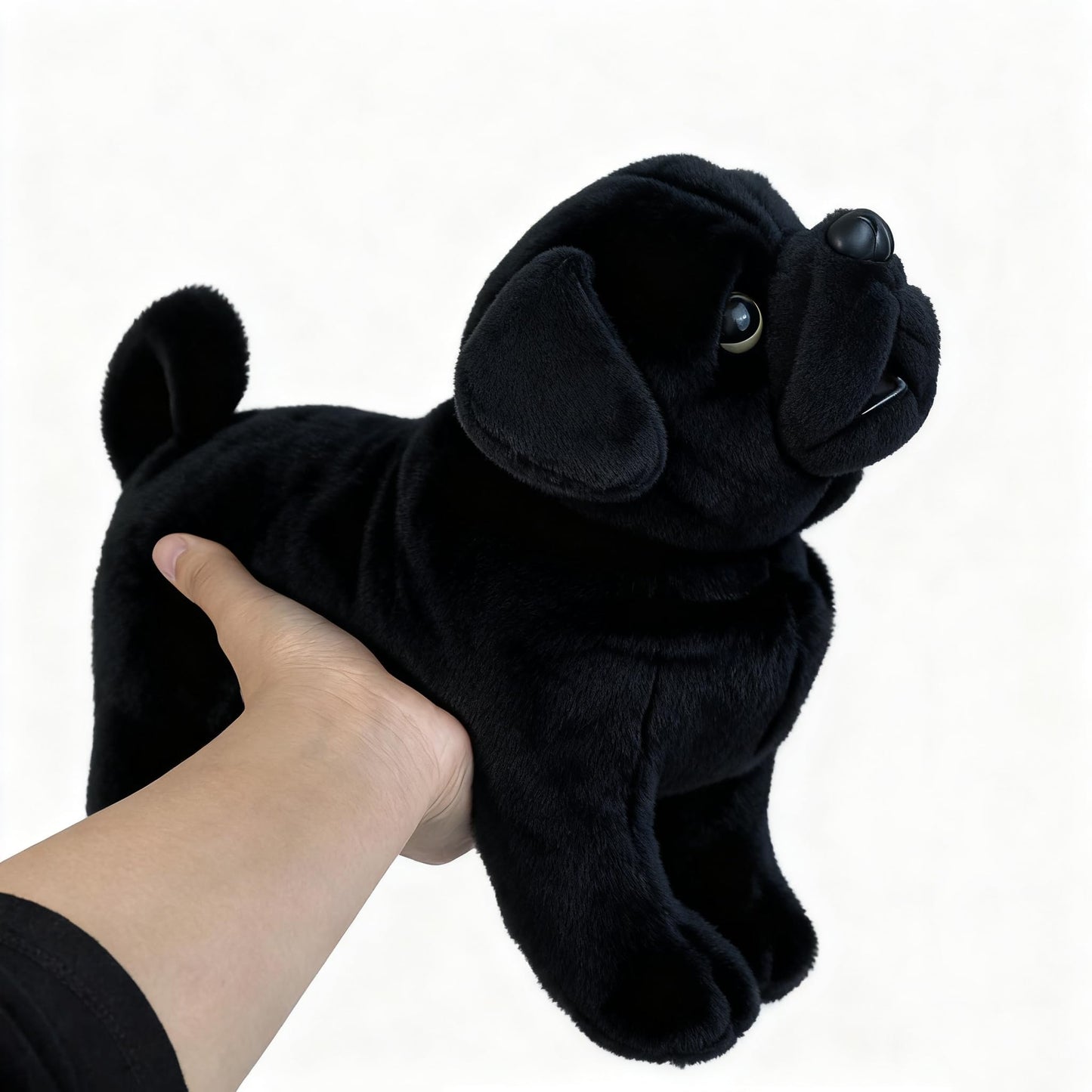 TUKVESZE Black Pug Dog Stuffed Animal, 12 inch Pug Dog Plush Toy Lifelike Dog Stuffed Animals for Girls and Boys Birthday Day, New Year (Black)