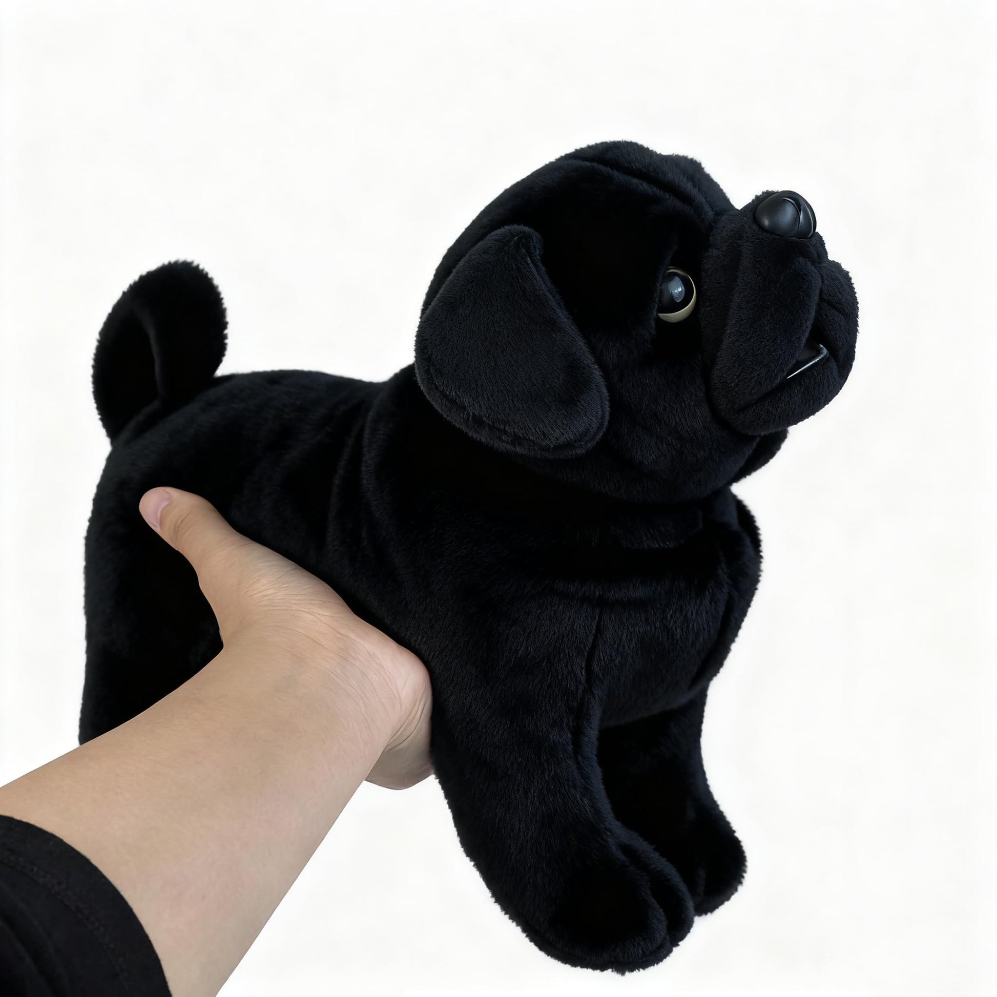TUKVESZE Black Pug Dog Stuffed Animal, 12 inch Pug Dog Plush Toy Lifelike Dog Stuffed Animals for Girls and Boys Birthday Day, New Year (Black)