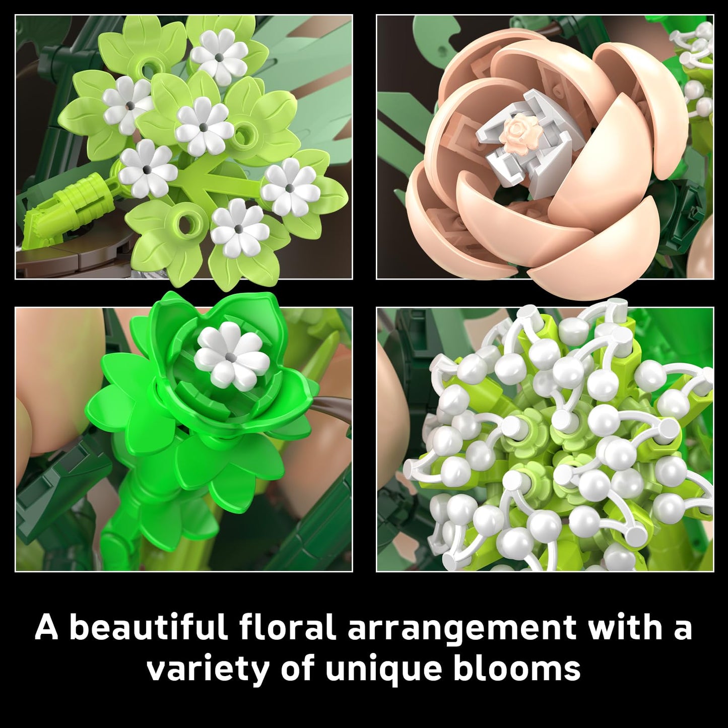 Mould King Botanicals White Roses Building Set - Artificial Plant & Flower Realistic Building Blocks for Women & Men, Adults - Home, Office Decor Gift