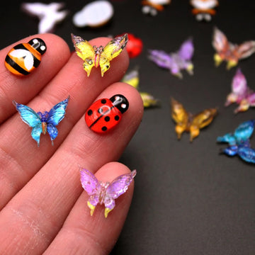 Miniature Micro Resin Ladybug Butterfly Bee Set, Dollhouse Miniature Flatback Cabochon Bugs, for Spring Fairy Garden, Terrarium, Scrapbook, Nail Art