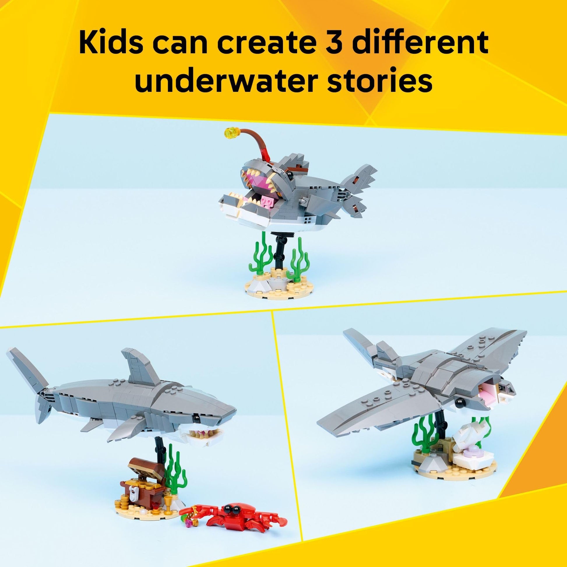 LEGO Creator Fierce Shark with a Treasure Chest Building Toy for Boys & Girls - Kids Build a Shark, Fish, or Manta Ray Animal Figure - Bedroom or