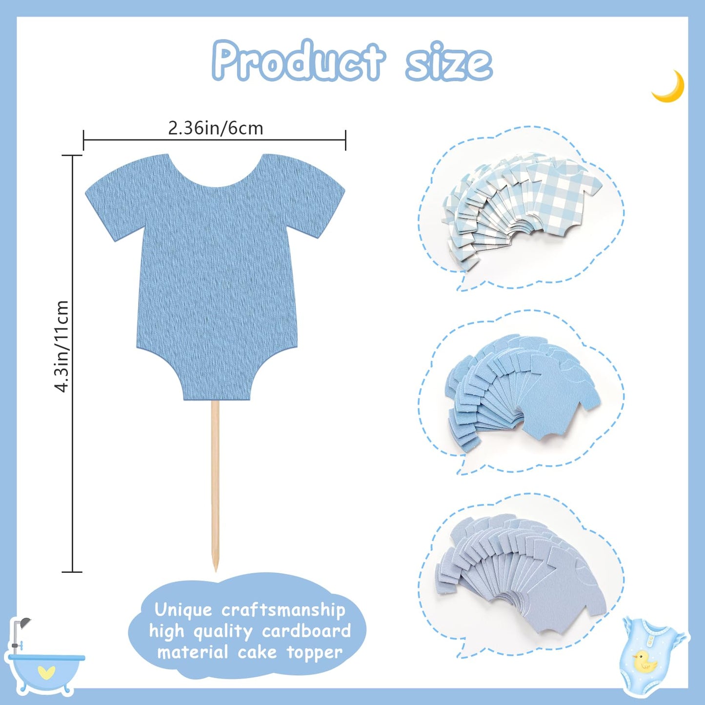48 PCS Blue Bodysuit Happy Birthday Cupcake Toppers Party Decorations