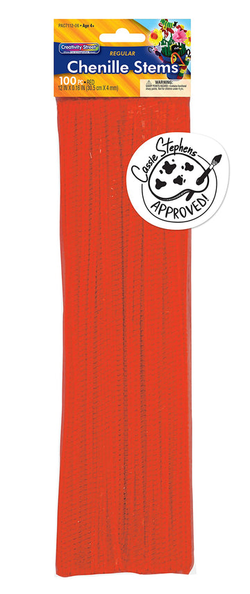 Creativity Street Chenille Stems/Pipe Cleaners 12 Inch x 4mm 100-Piece, Red