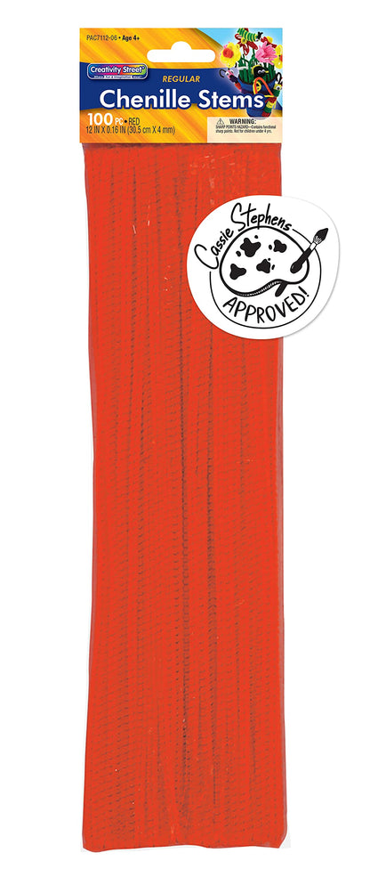 Creativity Street Chenille Stems/Pipe Cleaners 12 Inch x 4mm 100-Piece, Red