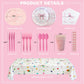 Pink Bow Birthday Party Supplies Serve 24, Coquette Birthday Decorations Include Bow Plates Napkins Cups Tablecloth straw Bow Theme Tableware