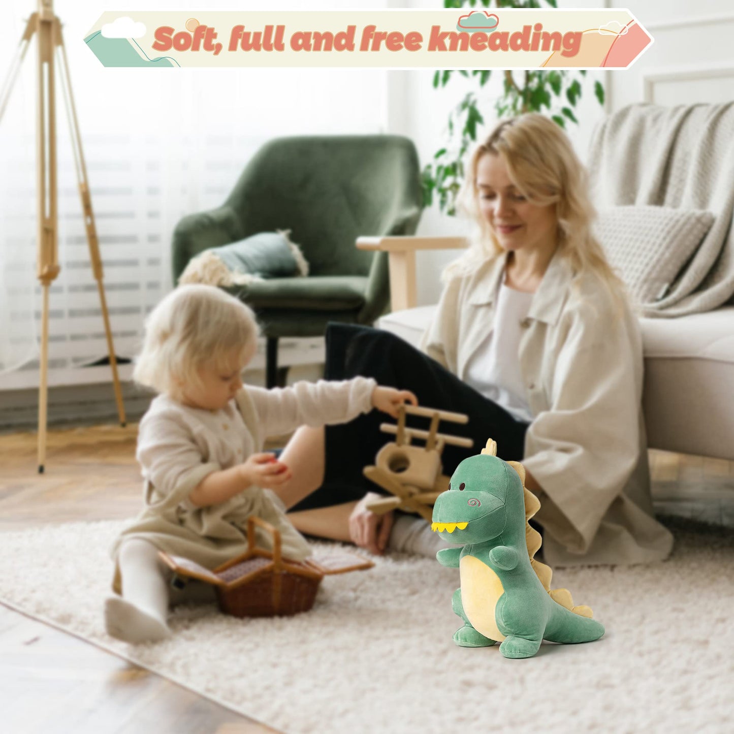 Adorlynetty Dinosaur Stuffed Animal,12“ Cute Stuffed Dinosaur Plush Soft Dino Plushie Toys for Boys Girls Baby Kids (Green)