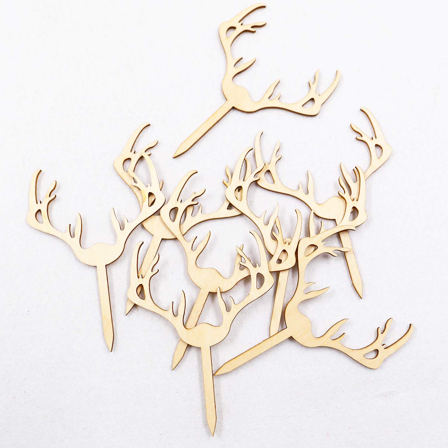 Huray Rayho Antler Cupcake Toppers Wooden Deer Cake Picks Decorations Baby Shower Wedding Hunting Boho Rustic Country Birthday Theme Party Supplies