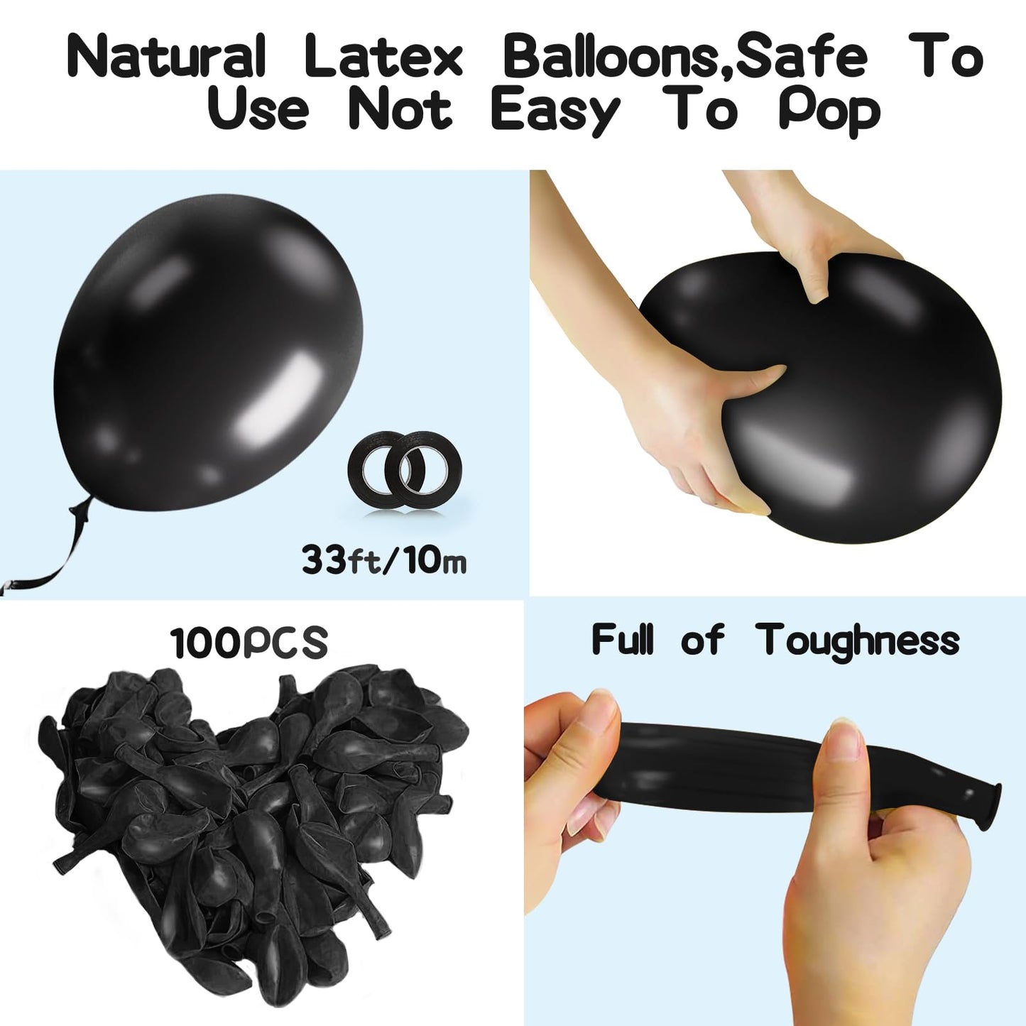 EMART Black Balloons 12 Inch 100pcs, Latex Balloons for Party(with Ribbon)