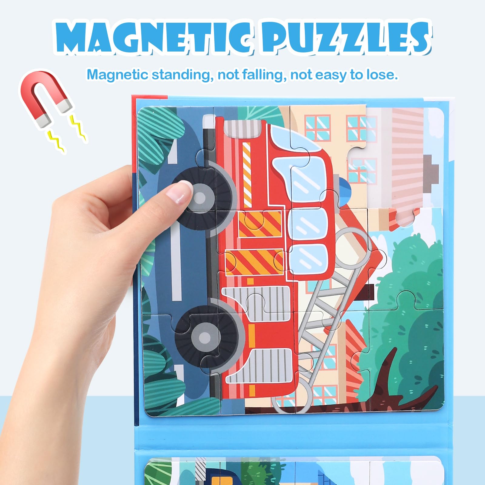 Magnetic Puzzles for Kids Ages 3-5, 3 in 1 Vehicle Toddlers Magnet Jigsaw Puzzle Book, Kids Travel Road Trip Puzzle Toys for Boys and Girls Ages 4-8