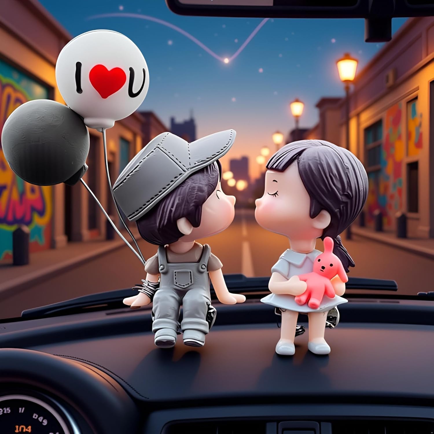 Grey Resin Cartoon Couple Car Decoration Dashboard Car Interior Ornament,Interior Figure Cute Mini Figure Statue Kiss Couple Doll Ornaments Car Home