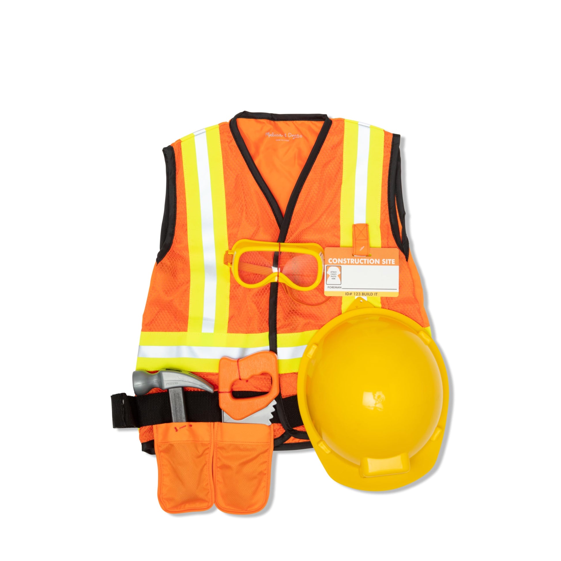 Melissa & Doug Construction Costume, Pretend Play Dress Up Set (6-Pc) Tools, Vest & Accessories, Role Play Toys for Kids 3+