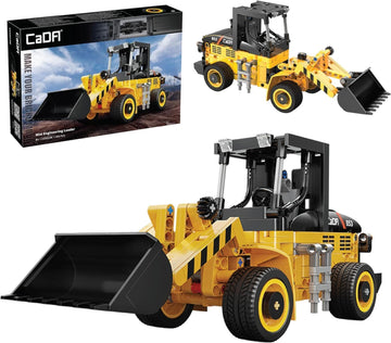 CADA Bricks Front Loader Tractor Building Kit - 403 Pieces Mini Engineering Loader Construction Set with Articulated Steering and Moving Bucket
