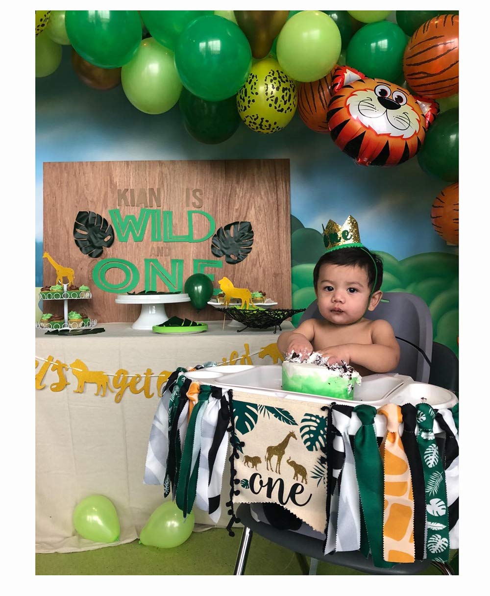 Ullovit First 1st Birthday Crown for Baby Boys Prince, Sparkle Gold Green Wild One Birthday Hat Headband Cake Smash Photo Decoration by Moonlightgo