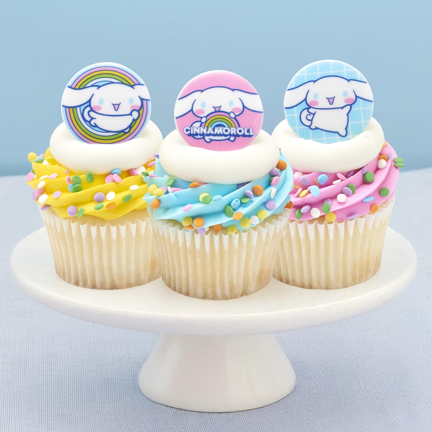 DecoPac Cinnamoroll Rings, 24 Hello Kitty Cupcake Decorations, Blue And Pink Toppers - 24 Pack