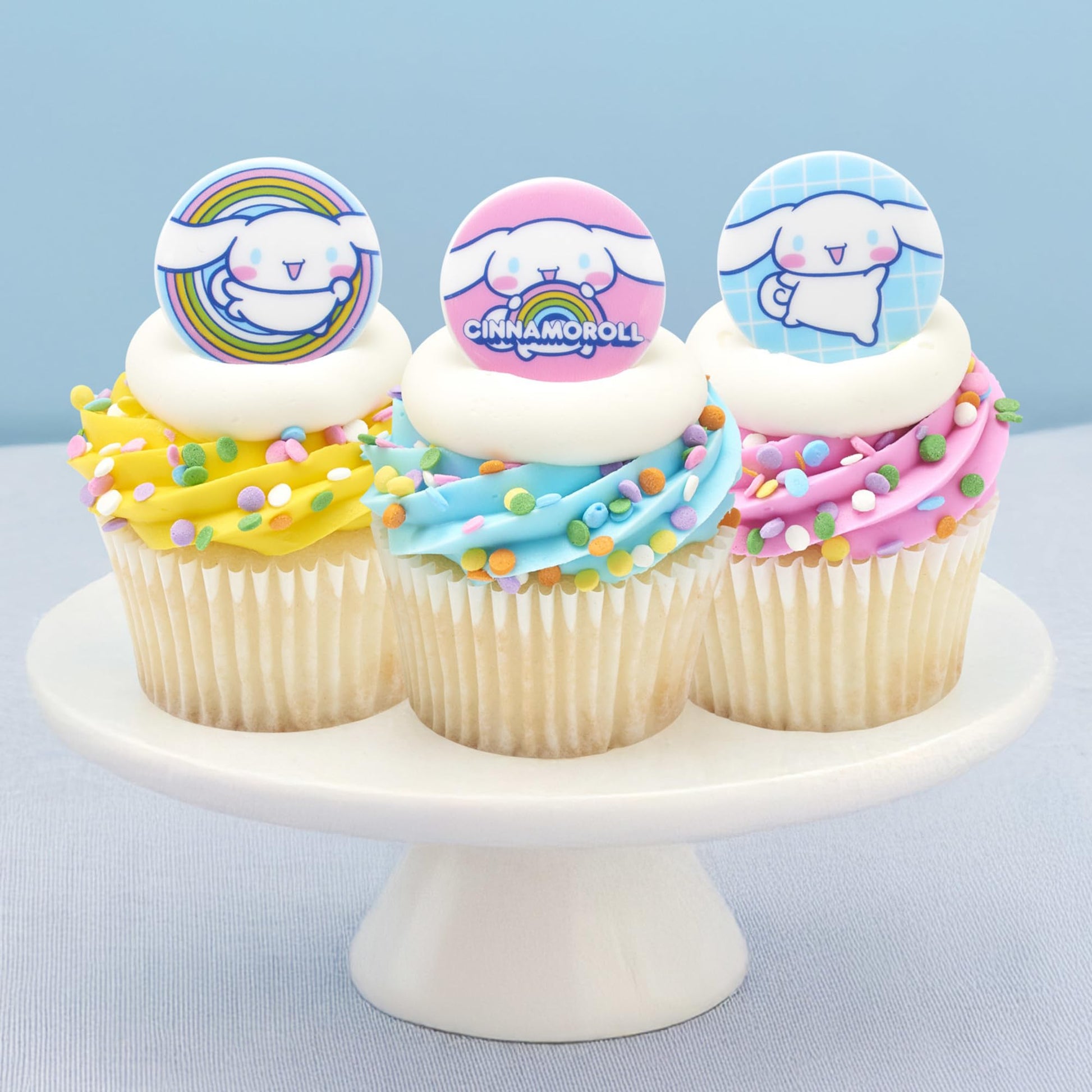 DecoPac Cinnamoroll Rings, 24 Hello Kitty Cupcake Decorations, Blue And Pink Toppers - 24 Pack